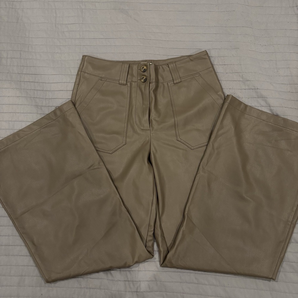 Maeve Wide Leg Faux Leather Pants in Taupe